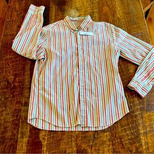 J.crew NWT L Vertical stripe secret wash organic stretch cotton button up.